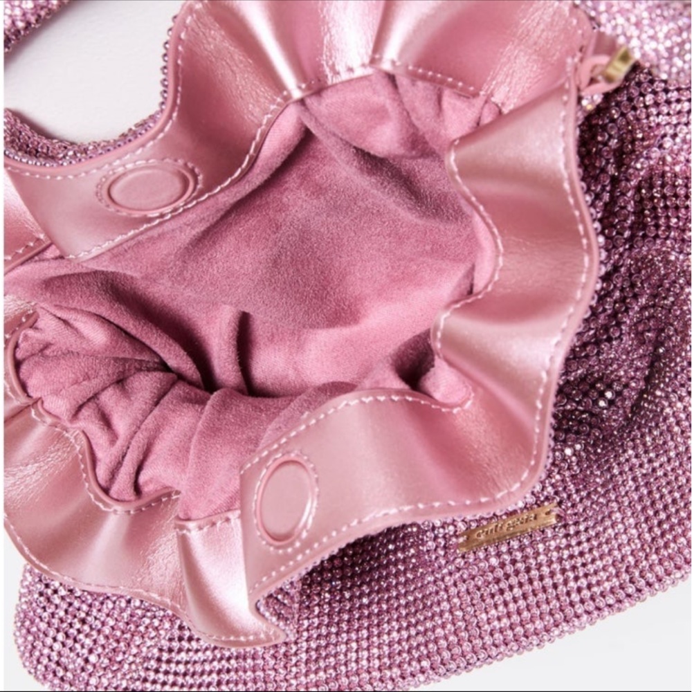 🆕 Cult Gaia Slouchy Pink Mini Crystal Embellished Shoulder Bag - Picture 16 of 17